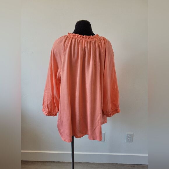 Intro Pink Blouse Plus Size XL Salmon Peach Top Shirt Ruffle Casual Lightweight - Picture 5 of 12